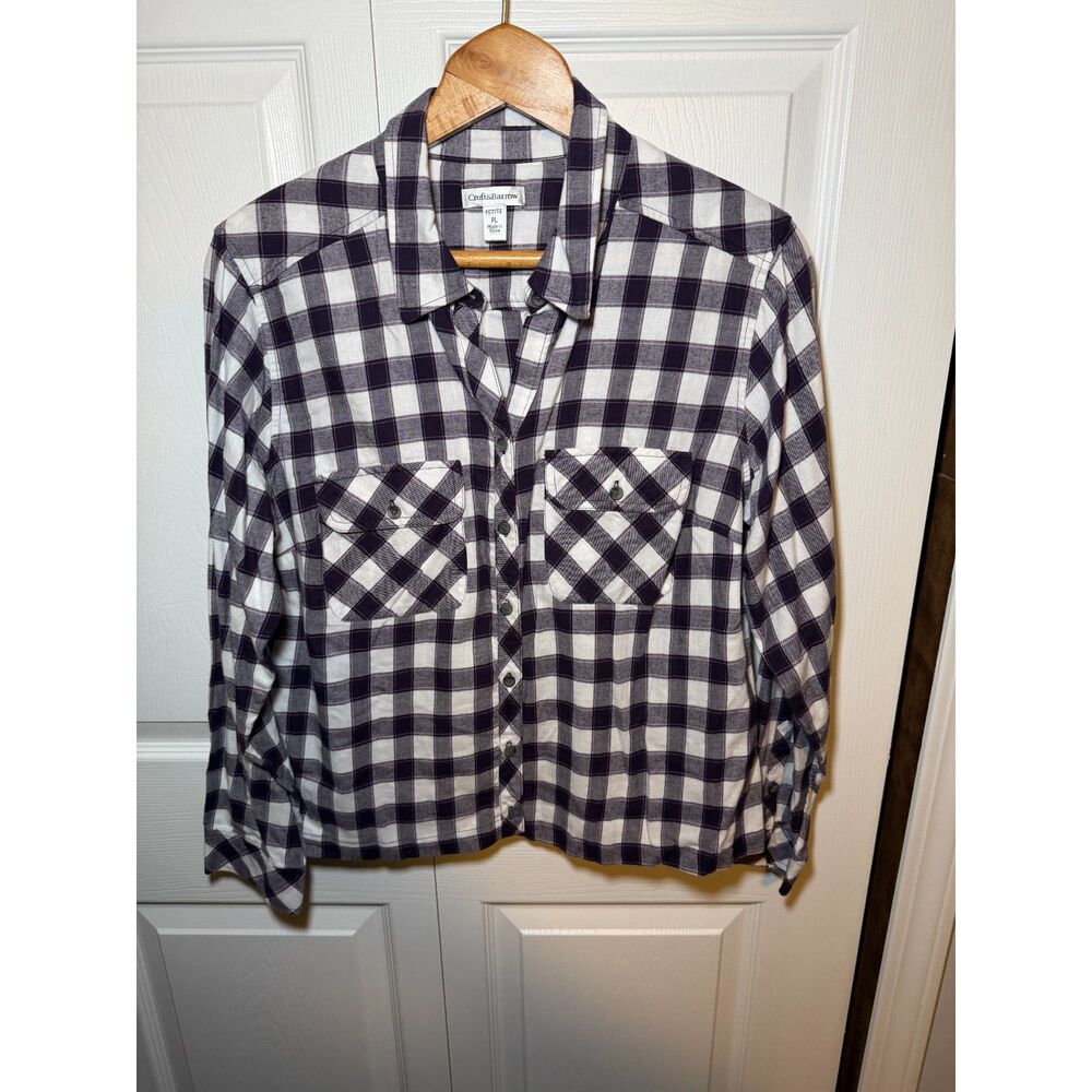 Croft & Barrow Women’s Petite Large Purple White Plaid Flannel Shirt 1796